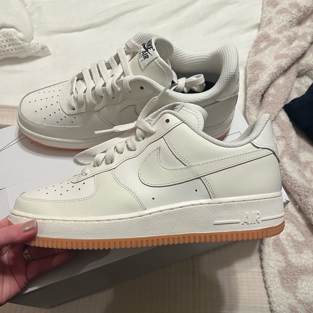 Women’s custom Nike Air Force 1’s. Size 10.5; Sail color way (cream); never worn